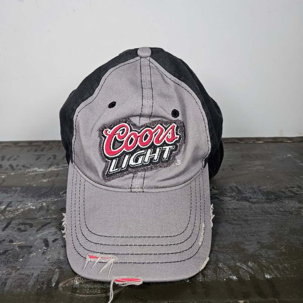 Coors Light Distressed Baseball Hat Cap Gray Black Adjustable